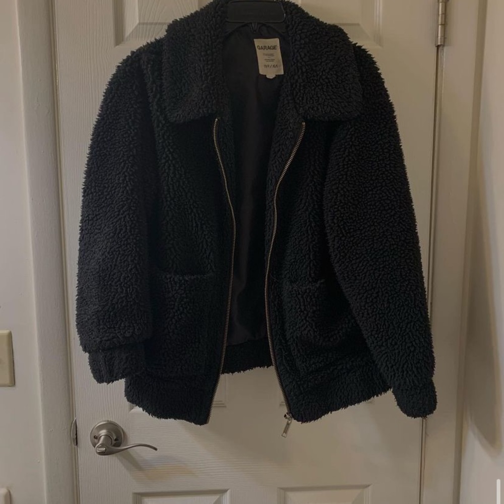 Black fuzzy coat with pockets